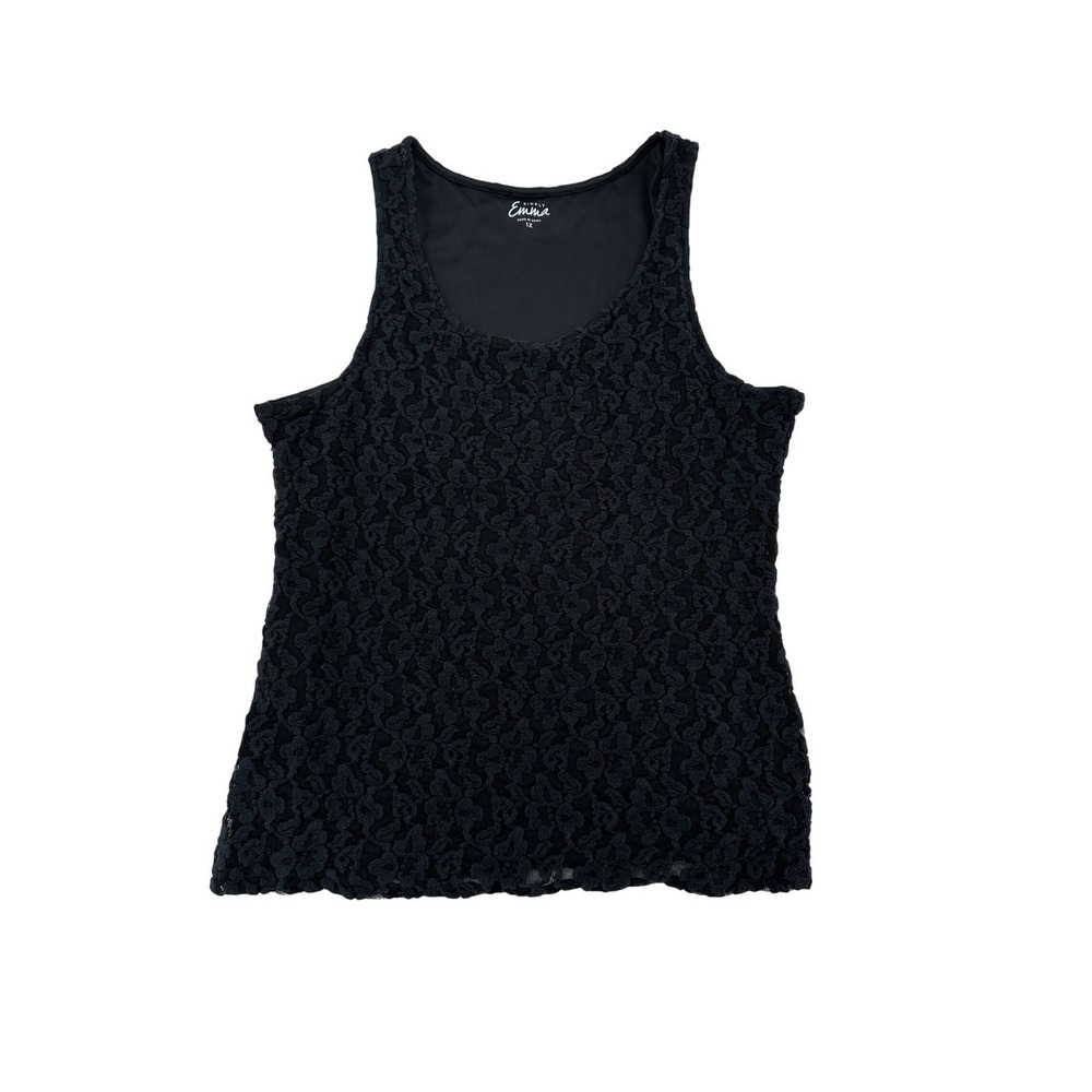 Simply Emma Black Floral Lace Sleeveless Tank Top Scoop Neck Lining Plus Size 1X